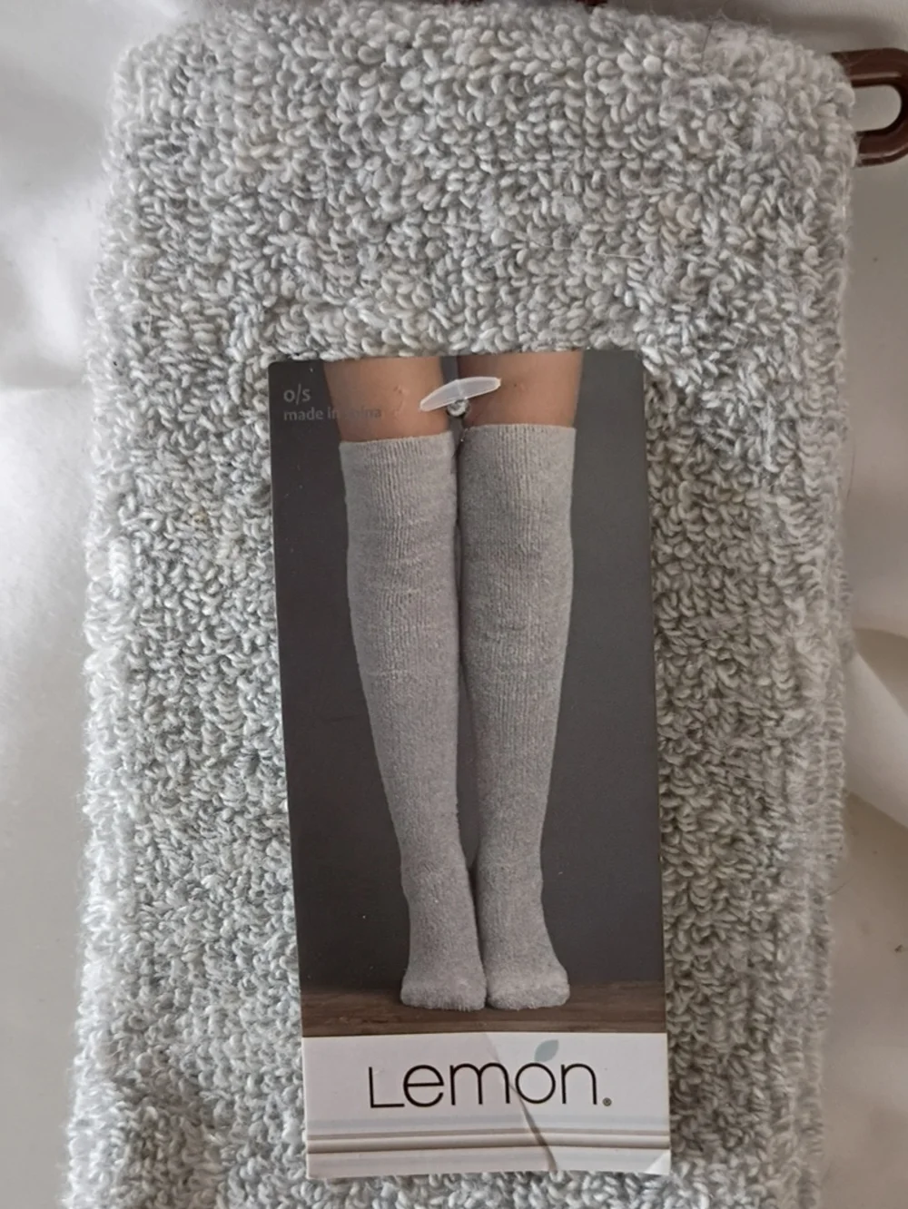 NWT Lemon Women's Over The Knee-High Plush Socks in Light Gray Winter Fall Boots